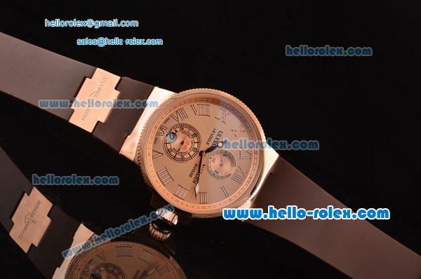 Ulysse Nardin Marine Chronometer Manufacture Power Reserve Asia ST25 Automatic Rose Gold Case with Brown Rubber Strap Rose Gold Dial Roman Markers - Click Image to Close